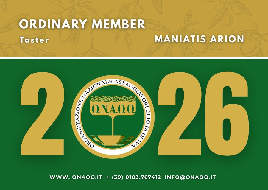 O.N.A.O.O. – Arion Maniatis, ausgebildeter Olivenöl-Verkoster, Mitglied 2026
